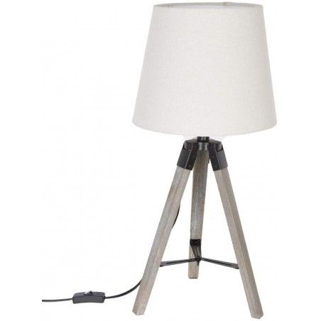 Lámpara de Sobremesa Blanca Nórdica, Lámpara Trípode de Madera Natural 58x25cm