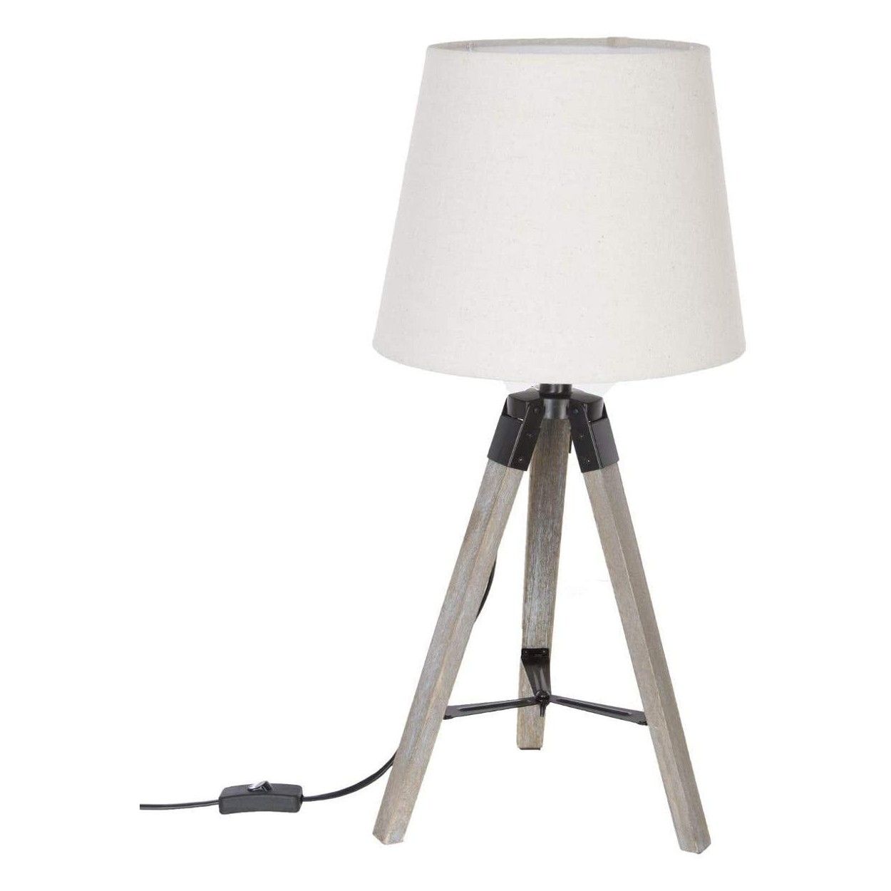 Lámpara de Sobremesa Blanca Nórdica, Lámpara Trípode de Madera Natural 58x25cm