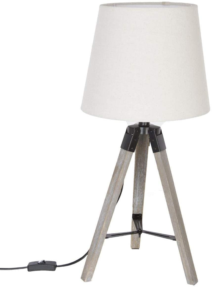Lámpara de Sobremesa Blanca Nórdica, Lámpara Trípode de Madera Natural 58x25cm