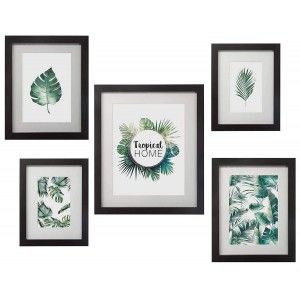 Cuadros Decorativos Tropicales, Set de 5 Cuadros de Madera, Marcos Tropicales Negros, Cuadros/Marcos para Pared/Sobremesa