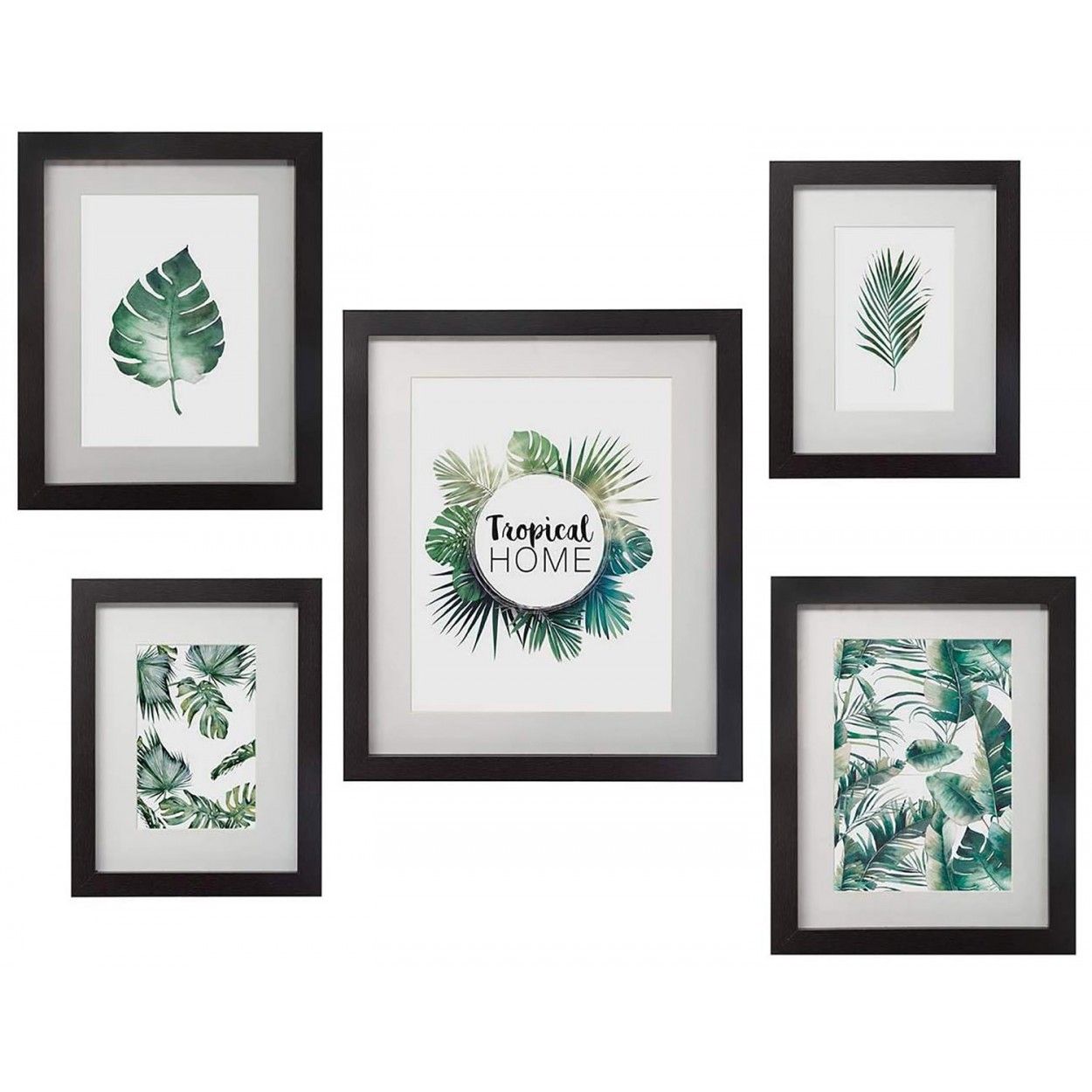 Cuadros Decorativos Tropicales, Set de 5 Cuadros de Madera, Marcos Tropicales Negros, Cuadros/Marcos para Pared/Sobremesa
