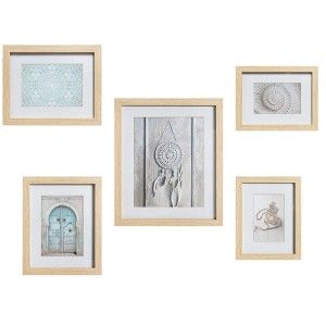 Cuadros Decorativos Etnicos, Set de 5 Cuadros de Madera, Marcos Etnicos Natural, Cuadros/Marcos para Pared/Sobremesa