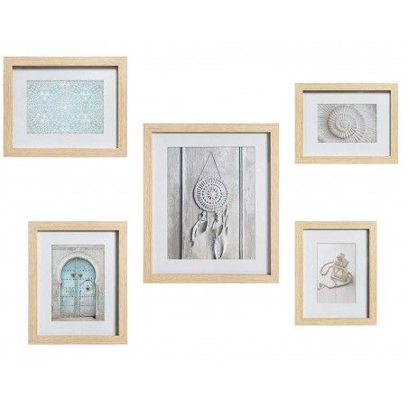 Cuadros Decorativos Etnicos, Set de 5 Cuadros de Madera, Marcos Etnicos Natural, Cuadros/Marcos para Pared/Sobremesa