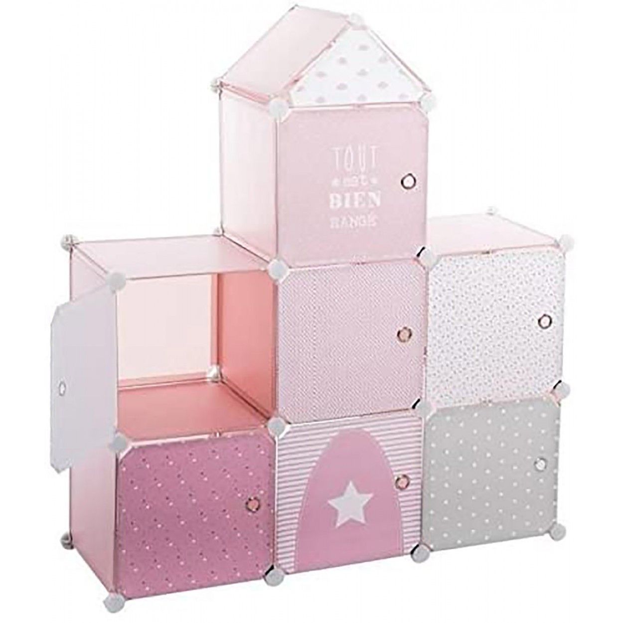 Mueble de Almacenamiento para Habitación, Mueble Infantil con Forma Castillo con 7 Espacios de Almacenamiento