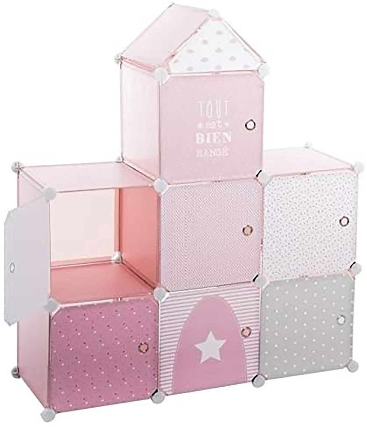 Mueble de Almacenamiento para Habitación, Mueble Infantil con Forma Castillo con 7 Espacios de Almacenamiento