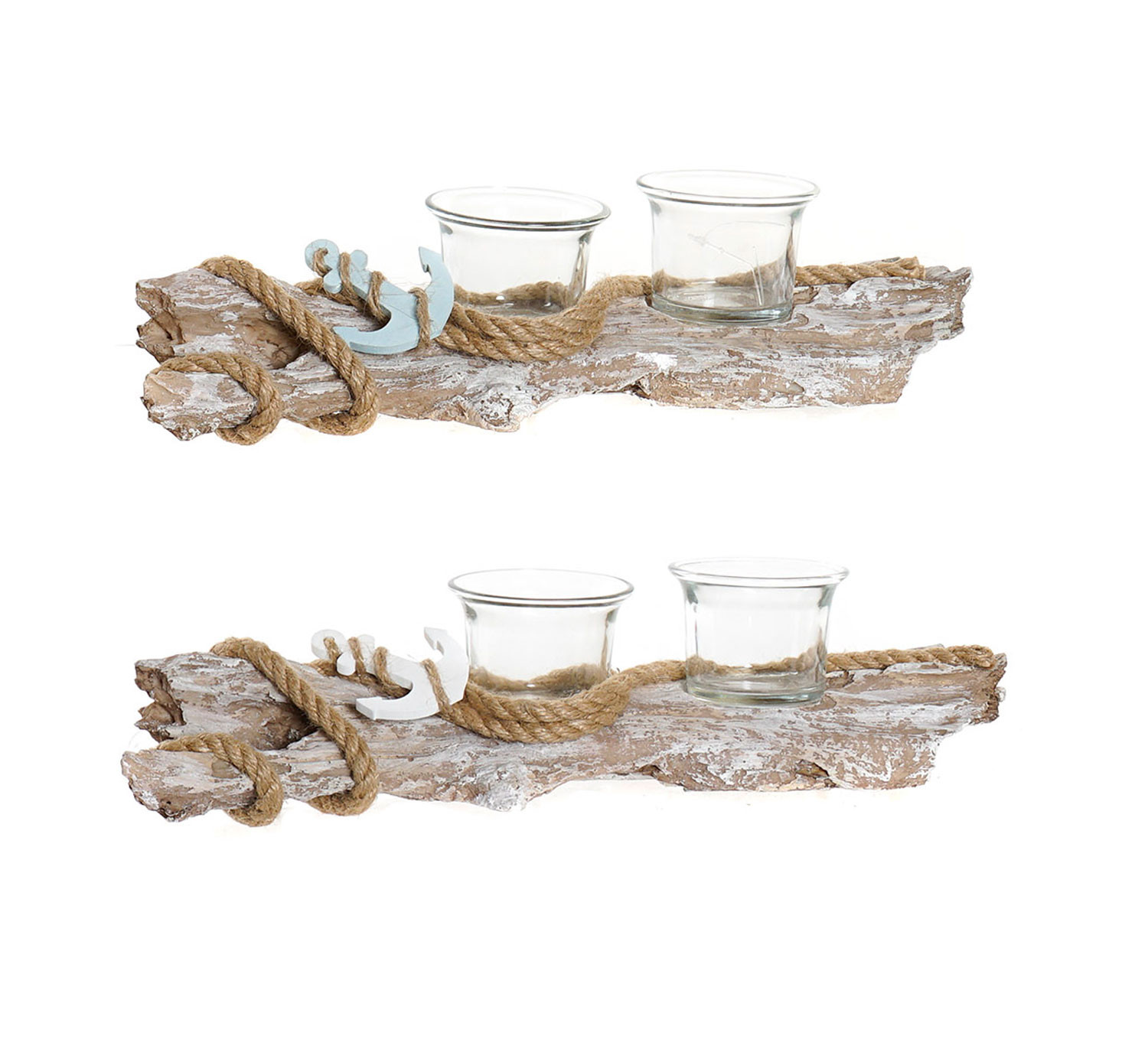 Supporto in metallo Decorato con il disegno del Tronco in Resina e Vetro per 2 Candele 31,5x8x7,5 cm