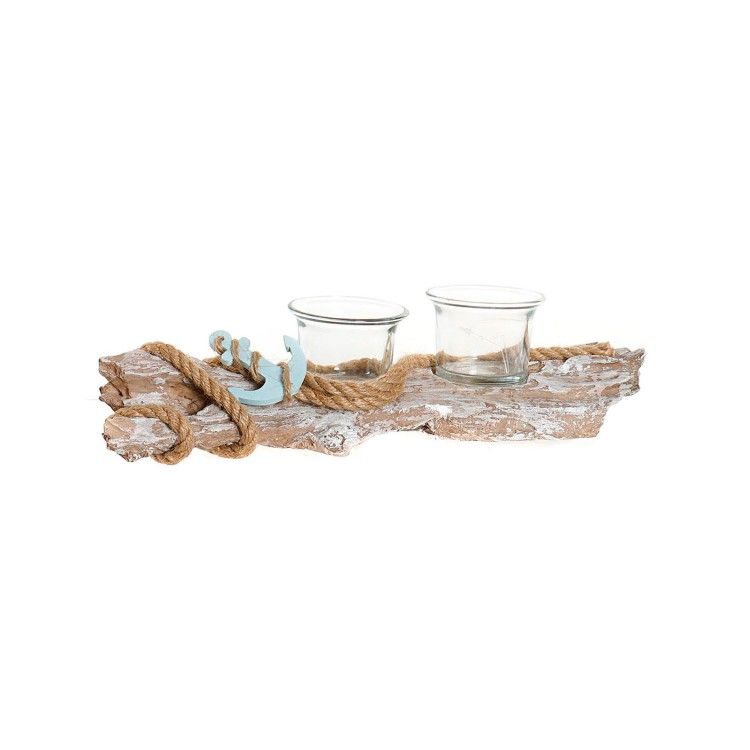 Portavela de Decoración con diseño de Tronco fabricado en Resina y Cristal para 2 Velas 31,5x8x7,5 cm