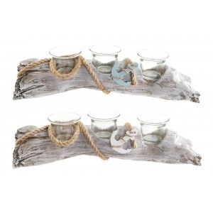 Metal holder Decorated with design of Trunk made of Resin and Glass for 2 Candles 31,5x8x7,5 cm