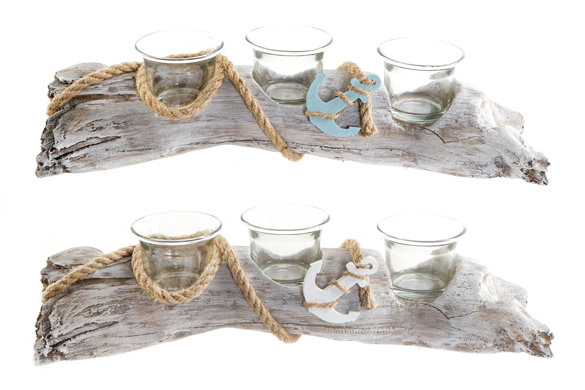Support en métal Décorée avec la conception de Tronc en Résine et en Verre de 2 Bougies 31,5x8x7,5 cm