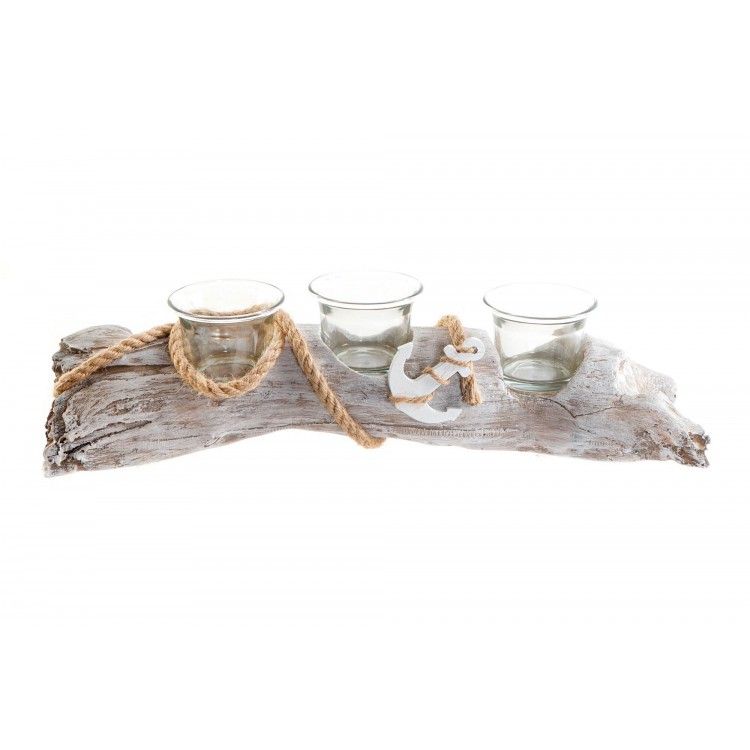 Support en métal Décorée avec la conception de Tronc en Résine et en Verre de 2 Bougies 31,5x8x7,5 cm