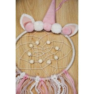 Atrapasueños Infantil Unicornio de Pared, de color Blanco y Rosa. Diseño Infantil, con estilo Fantasía - Hogar y Más