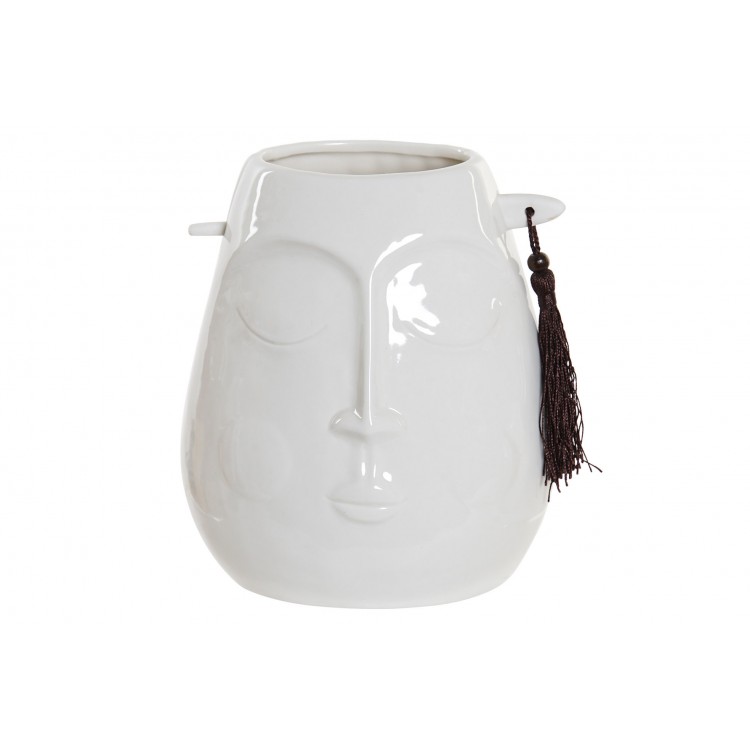 Vase Decoration Stoneware color White with a design of face 14,5x11x16,7 cm