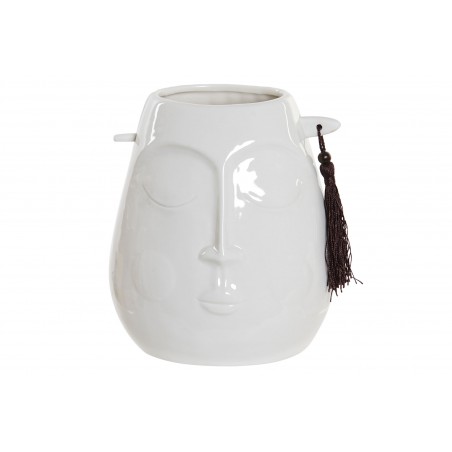 Vaso Decorazione Porcellanato di colore Bianco con un disegno di faccia 14,5x11x16,7 cm
