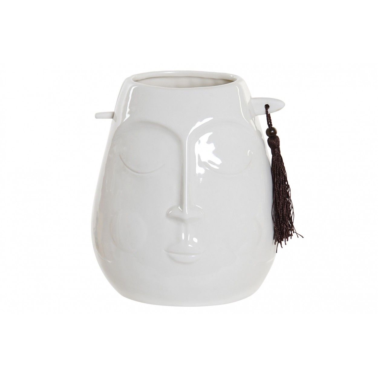 Vase Decoration Stoneware color White with a design of face 14,5x11x16,7 cm