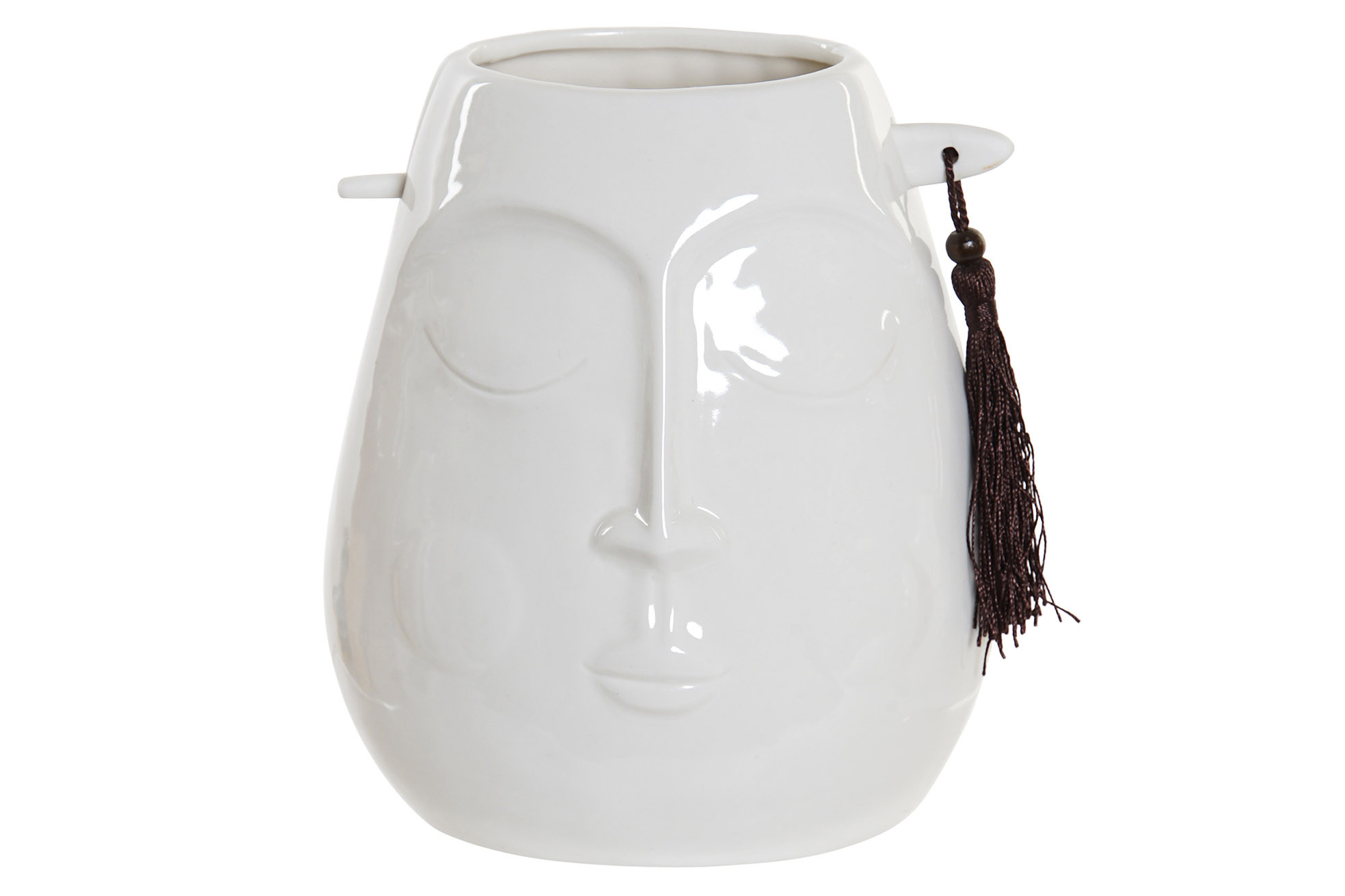Vaso Decorazione Porcellanato di colore Bianco con un disegno di faccia 14,5x11x16,7 cm