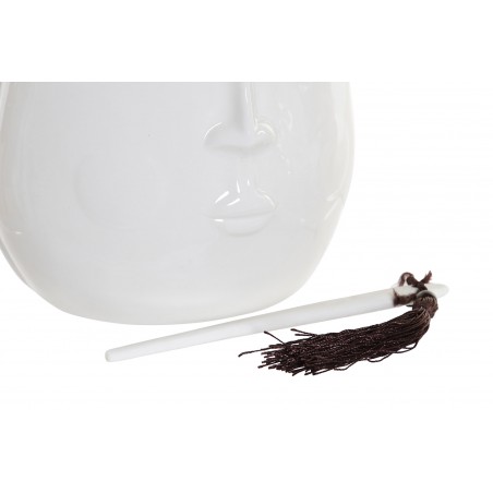 Jarrón Decoración Gres color Blanco con diseño de cara 14,5x11x16,7 cm