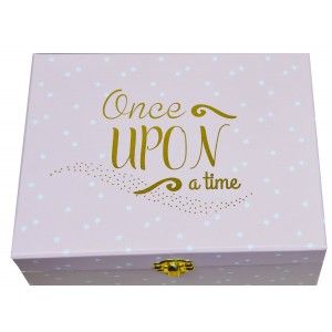 Joyero Musical Infantil Unicornio, color Rosa y Blanco, "ONCE UPON A TIME", Diseño Infantil con estilo Fantasía 21,5x16,5x14cm