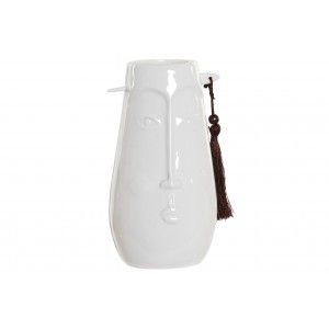 Vase Decoration Stoneware color White with a design of face 22x12x9,5 cm