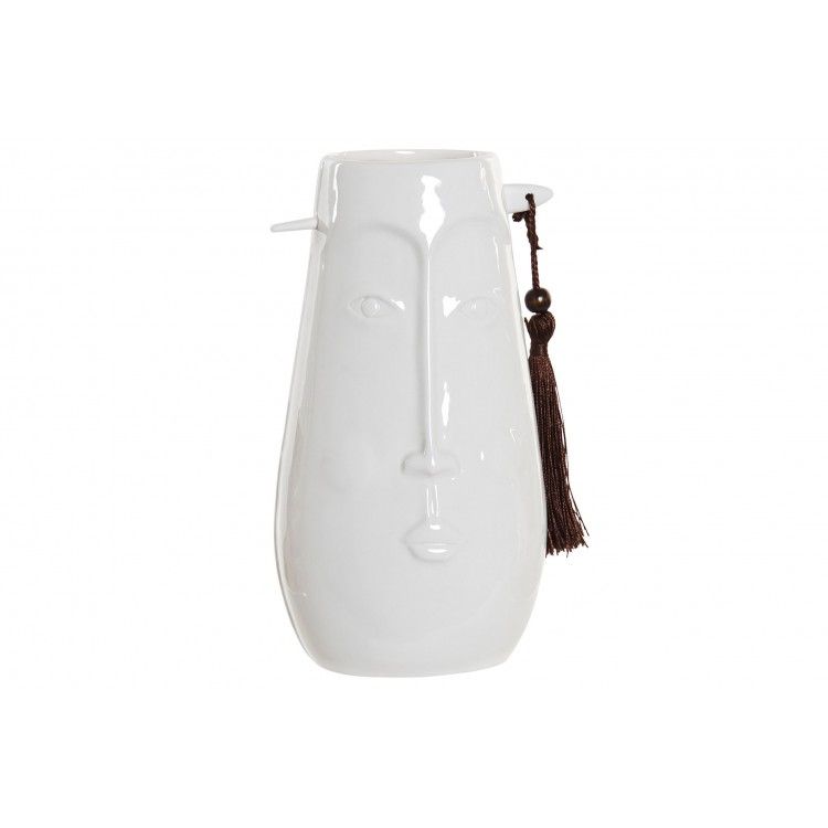 Vaso Decorazione Porcellanato di colore Bianco con un disegno del volto 22x12x9,5 cm