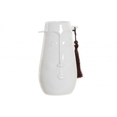 Vase à Décor de Grès de couleur Blanc avec un design de face 22x12x9,5 cm