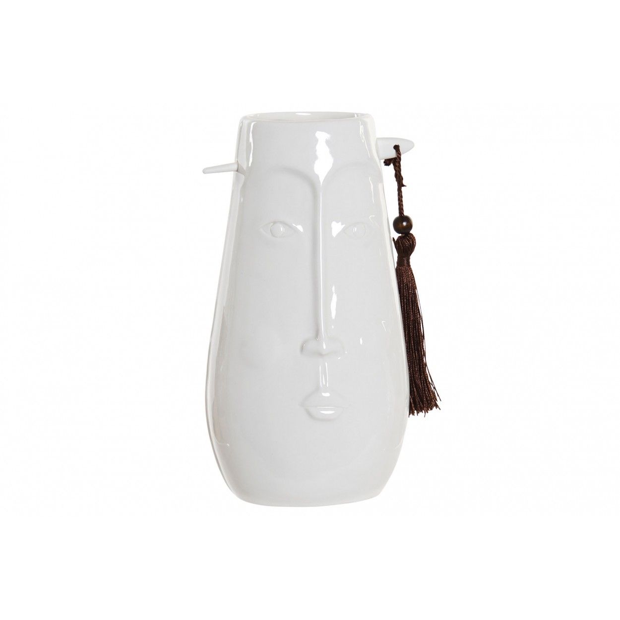Vase Decoration Stoneware color White with a design of face 22x12x9,5 cm