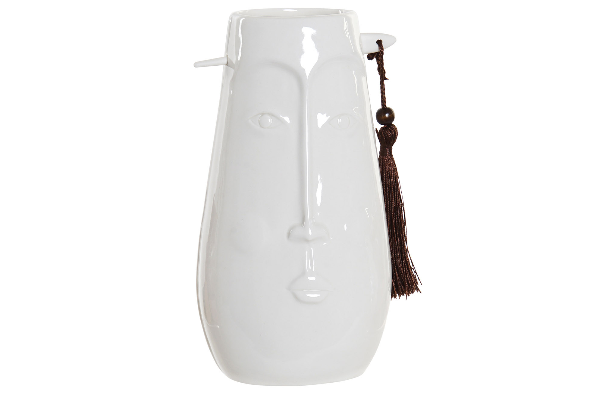 Vase Decoration Stoneware color White with a design of face 22x12x9,5 cm