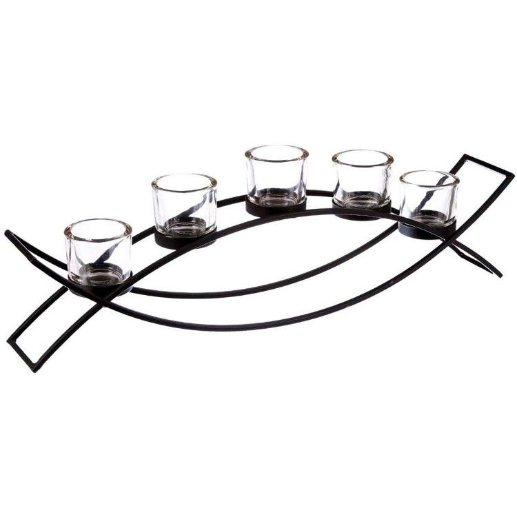 Supporto di candela Decorazione del Metallo, supporto di Candela Moderno, Nero, per 5 Candele, Portando Candele Nere,