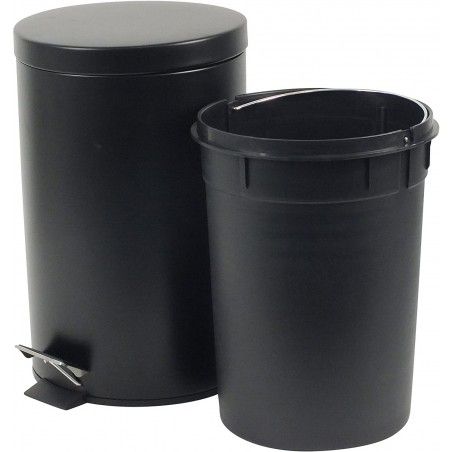 Cestino in Metallo Nero con Coperchio, contenitore per Rifiuti con comando a Pedale e Maniglia. Riciclare Cucina, Bagno,