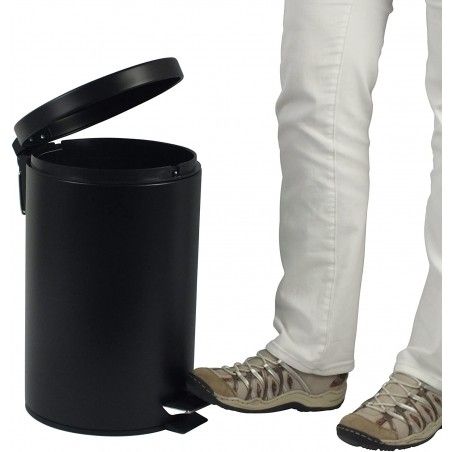 Cestino in Metallo Nero con Coperchio, contenitore per Rifiuti con comando a Pedale e Maniglia. Riciclare Cucina, Bagno,