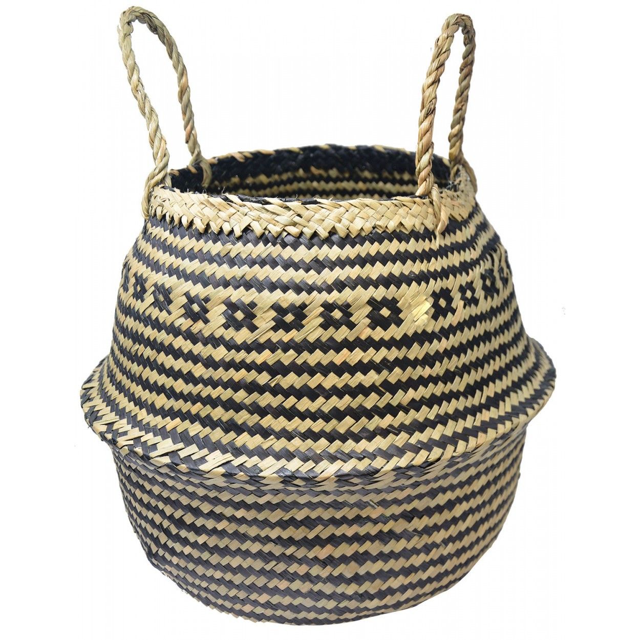 Panier en Rotin Osier Naturel, élégant Ethnique, Panier Naturel ZigZag Noir Pliage, de Stockage, moderne, original, 36x36cm