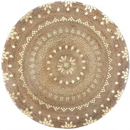 Tapis de Jute pour le salon ou la Chambre à coucher , Finition Or, des Tapis 100% Naturel Tour. Décor Tapisserie ethnique 115 cm