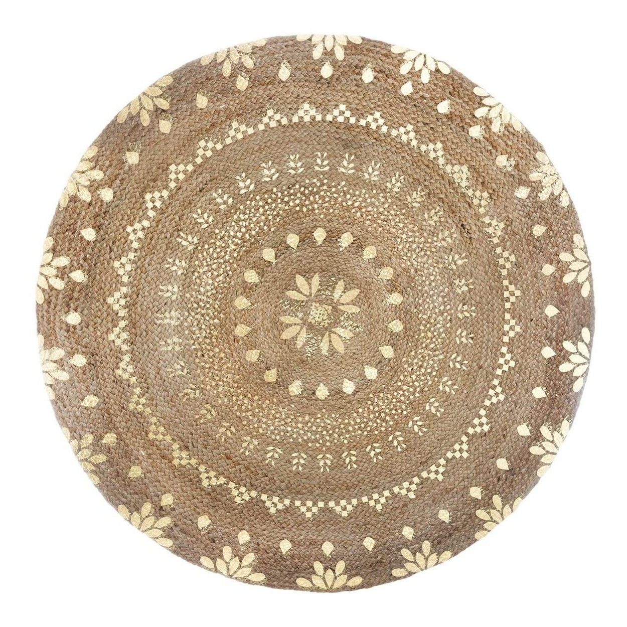 Tapis de Jute pour le salon ou la Chambre à coucher , Finition Or, des Tapis 100% Naturel Tour. Décor Tapisserie ethnique 115 cm