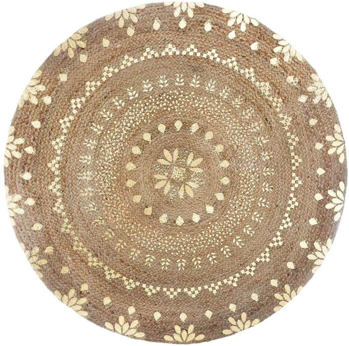 Alfombra Yute para Salón o Dormitorio , Acabado Dorado, Moqueta 100% Naturales Redondas. Decoración Tapiz étnica 115 cm
