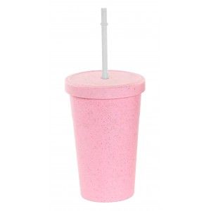 Glass Mug with Lid and Straw, made of Plastic of Corn Fiber 9,5x9,5x14 360 ml