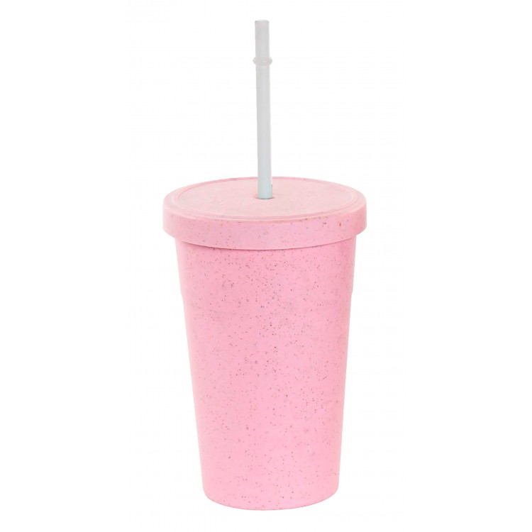 Glass Mug with Lid and Straw, made of Plastic of Corn Fiber 9,5x9,5x14 360 ml