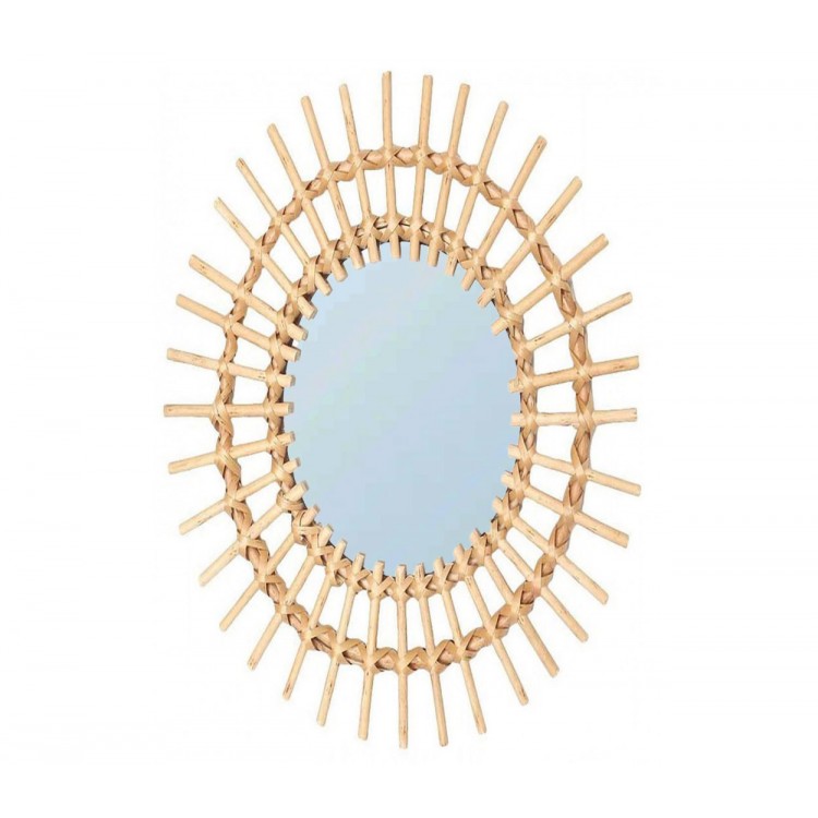 Espejo Pared Circular de Ratán Natural, Espejos Decorativos Originales. Decoración Dormitorio/Salón 57x43cm