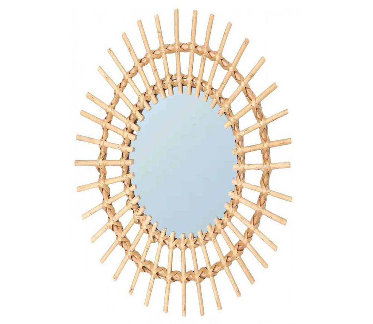 Miroir de Mur Circulaire de Rotin Naturel, Miroirs Décoratifs d'Origine. Décoration de Chambre à coucher/Salle de séjour 57x43cm