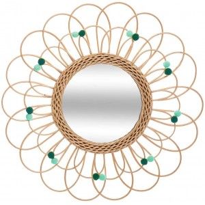 Espejo Pared Circular de Ratán Natural, Espejos Decorativos Originales. Decoración Dormitorio/Baño ø56 cm