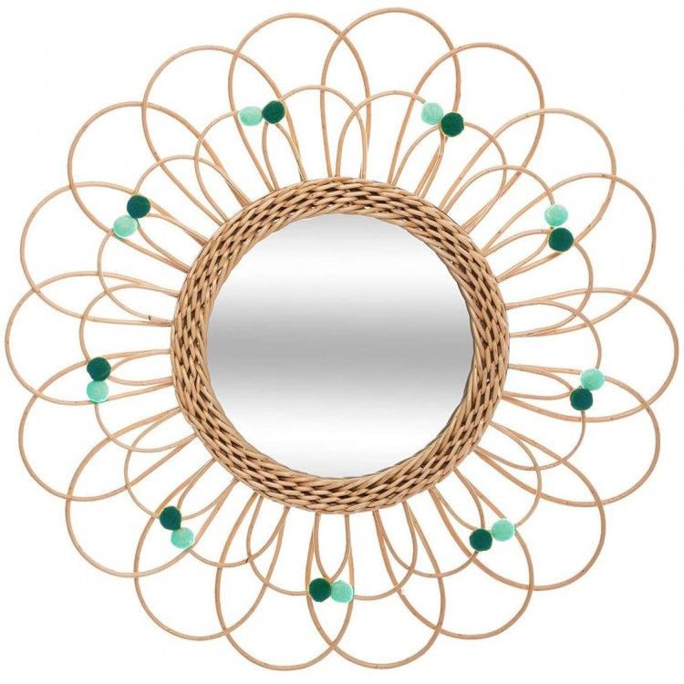 Espejo Pared Circular de Ratán Natural, Espejos Decorativos Originales. Decoración Dormitorio/Baño ø56 cm