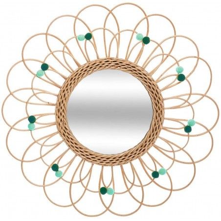 Espejo Pared Circular de Ratán Natural, Espejos Decorativos Originales. Decoración Dormitorio/Baño ø56 cm