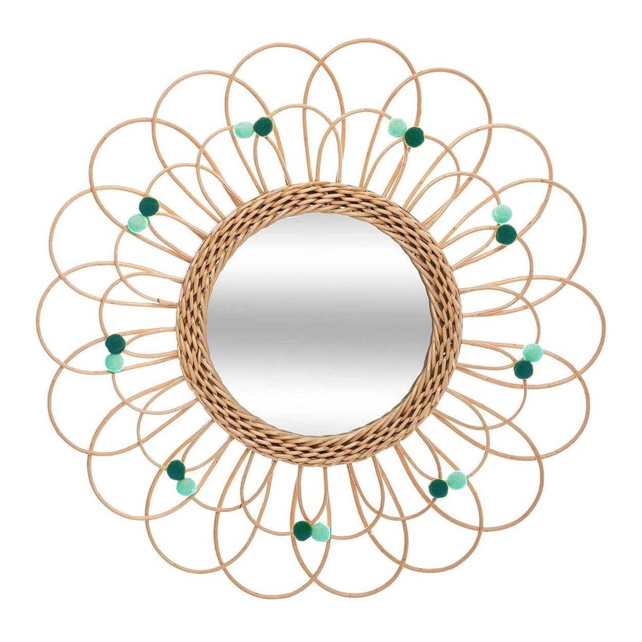 Espejo Pared Circular de Ratán Natural, Espejos Decorativos Originales. Decoración Dormitorio/Baño ø56 cm