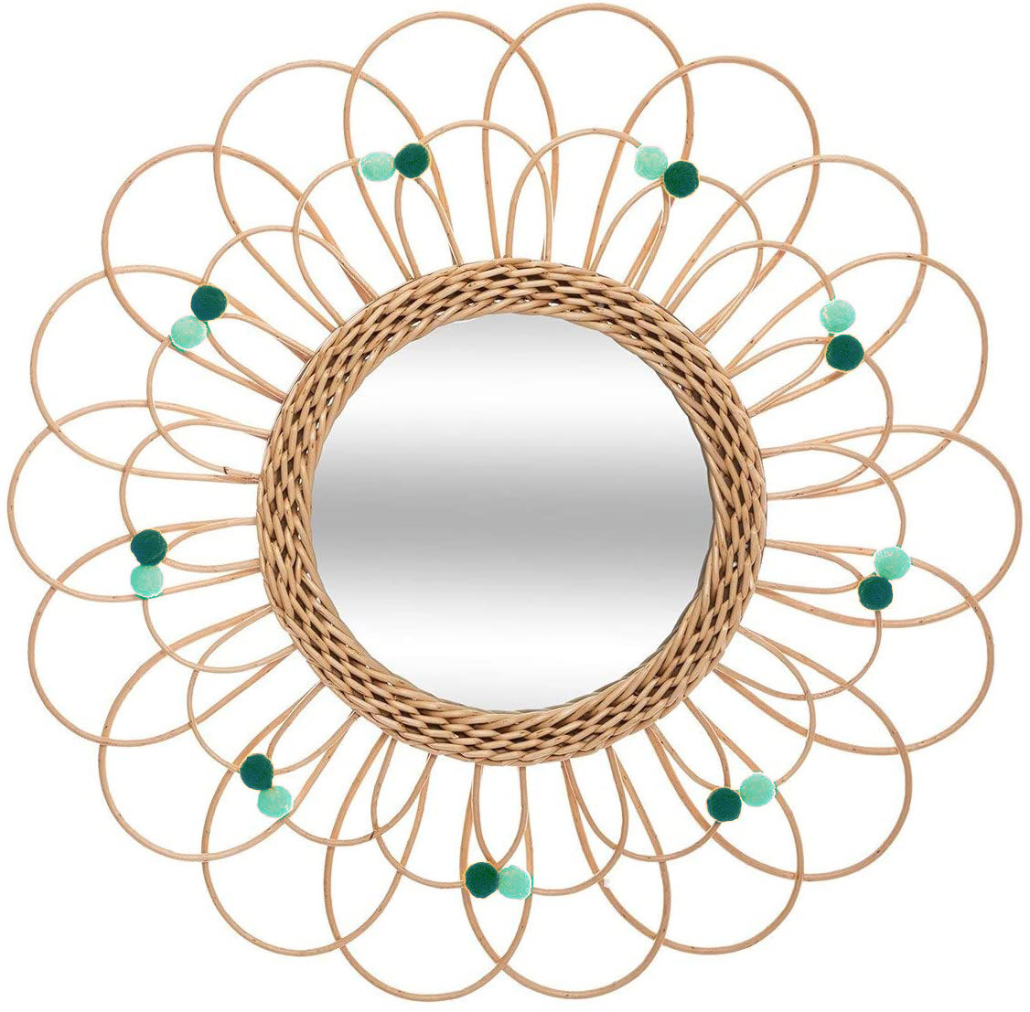 Espejo Pared Circular de Ratán Natural, Espejos Decorativos Originales. Decoración Dormitorio/Baño ø56 cm