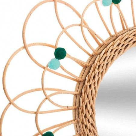 Espejo Pared Circular de Ratán Natural, Espejos Decorativos Originales. Decoración Dormitorio/Baño ø56 cm