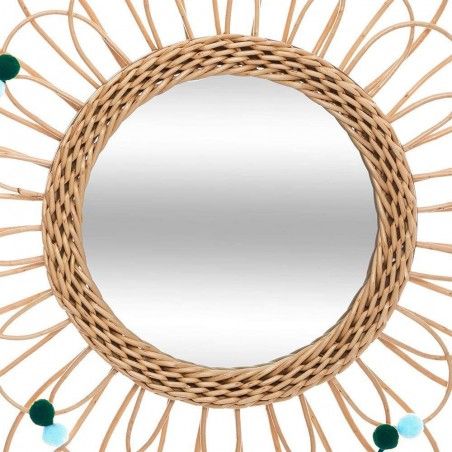 Espejo Pared Circular de Ratán Natural, Espejos Decorativos Originales. Decoración Dormitorio/Baño ø56 cm