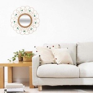 Espejo Pared Circular de Ratán Natural, Espejos Decorativos Originales. Decoración Dormitorio/Baño ø56 cm