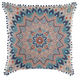 Coussin en Coton Bleu avec la Conception d'un Mandala, le Style Indien 60X60 cm