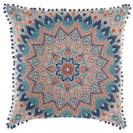Cushion Cotton Blue with Design of a Mandala, Indian Style 60X60 cm