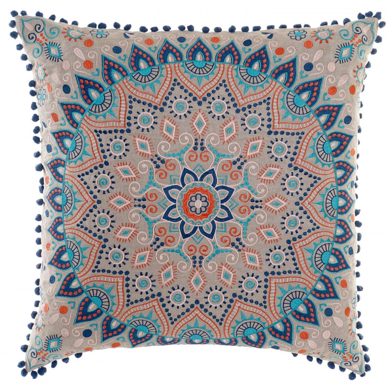 Cuscino in Cotone Blu con il Design di un Mandala, Stile Indiano 60X60 cm