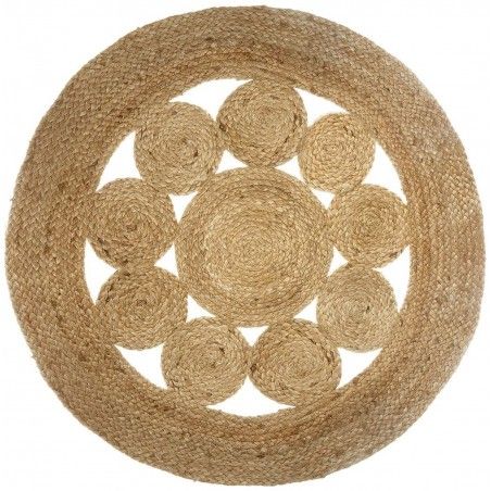 Tappeto in Juta per soggiorno o Camera da letto, Tappeto 100% Naturale Round. Arredamento Arazzo etnico 80 cm