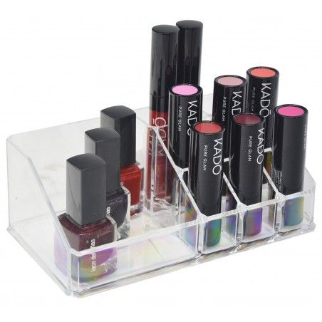 Organizador de Maquillaje Transparente, Organizador de Cosméticos Acrílico, Organizador con 9 Espacios Moderno, 17x9,5x7cm
